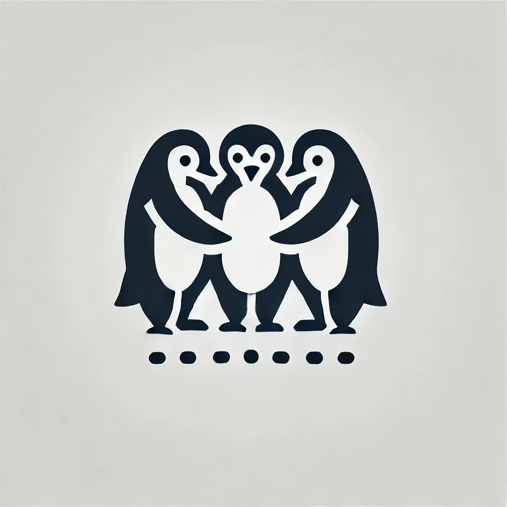 DALL·E 2025-02-24 00.43.40 - A minimalist icon featuring a team of penguins or a symbol representing unity and partnership. The design should be clean and modern, using a monochro